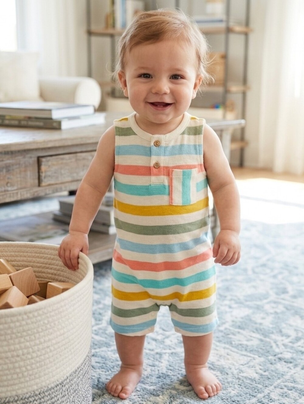 Garanimals 12M NnWT Striped Tank Romper in Yellow, Teal, Ivory